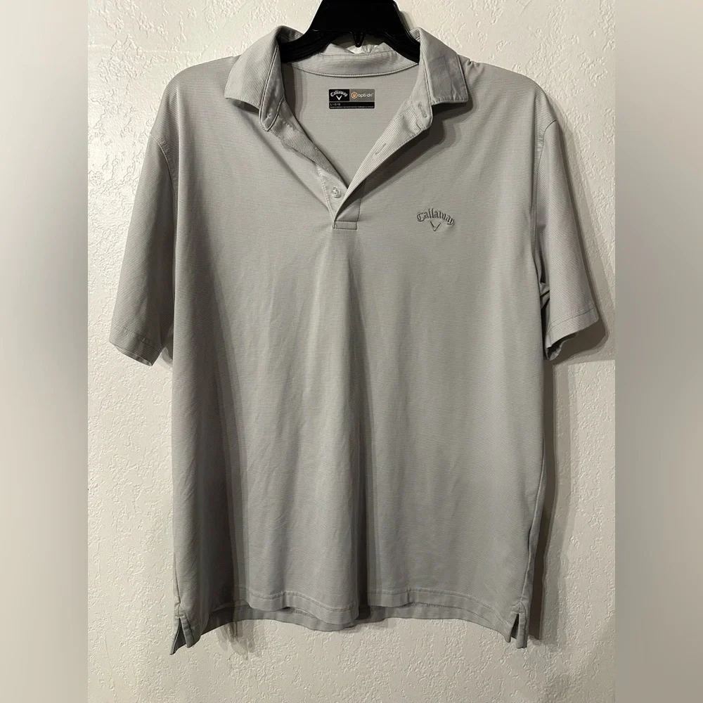Callaway Golf Polo Shirt Men’s Large Gray White Performance Stripe Short Sleeve